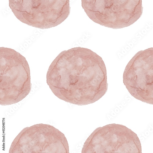 Hand drawing pink watercolor abstract circle spots brush strokes seamless pattern background. Use for poster, print, card, postcard, textile, fabric, greeting card, wedding, birthday, celebration