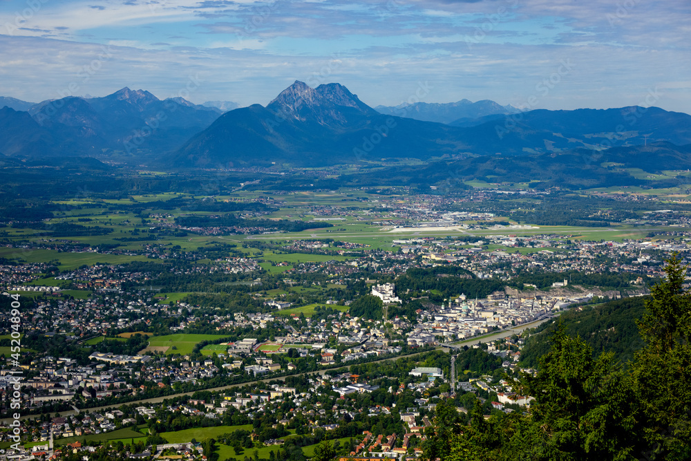 Aerial view over the city of Salzburg in Austria - travel photography
