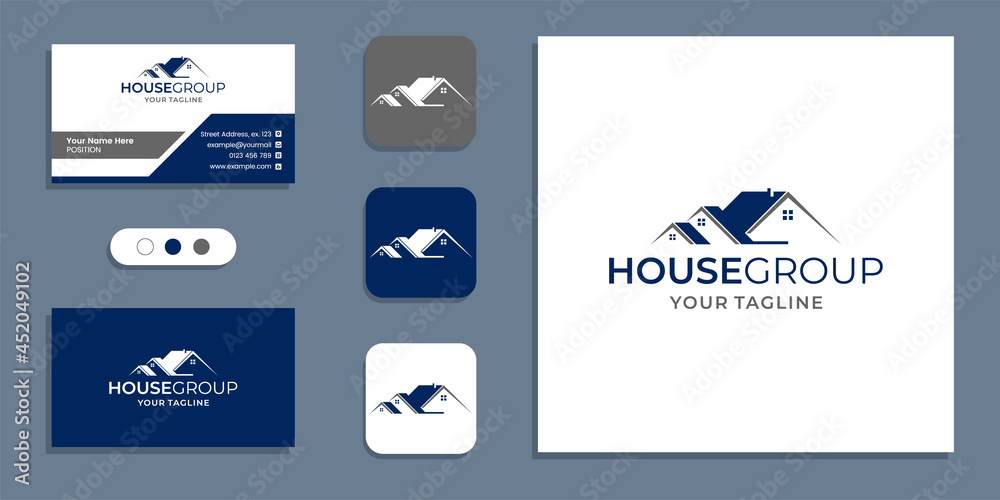 Simple creative house group logo and business card design inspiration template