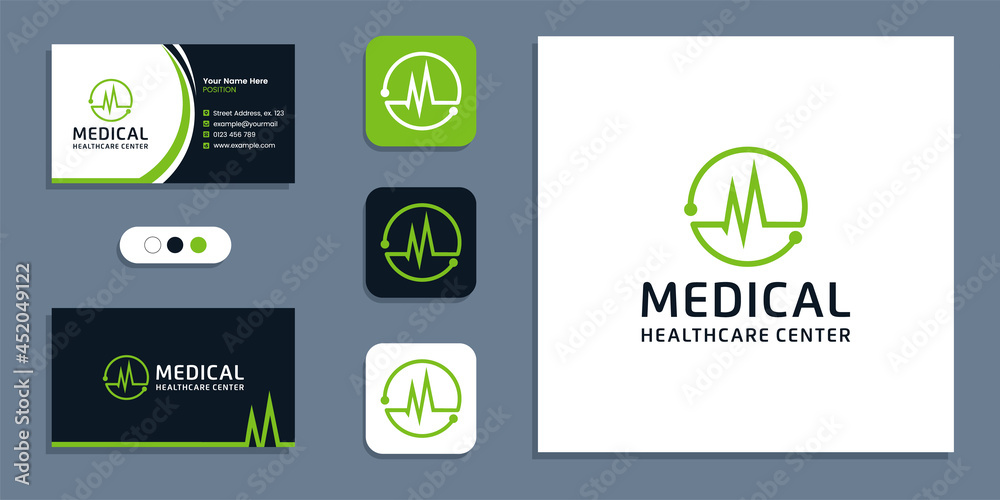 Heartbeat pulse symbol, medical healthcare logo and business card design inspiration template Heartbeat pulse symbol, medical healthcare logo and business card design inspiration template