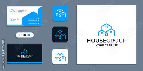 Simple creative house group logo and business card design inspiration template
