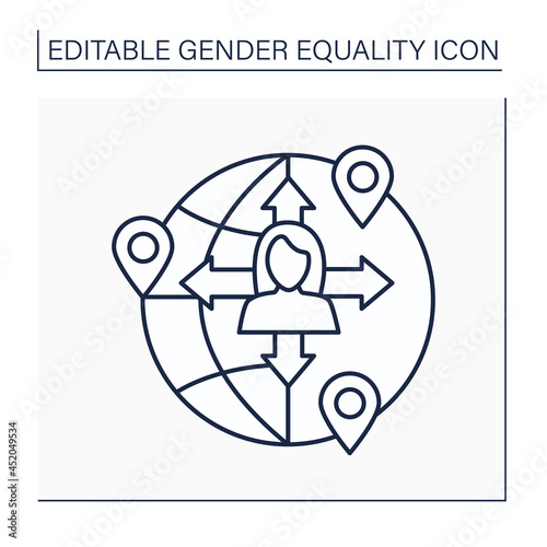 Freedom movement line icon. Free choice and speech. Right extension. Ability to move in different locations. Gender equality concept. Isolated vector illustration. Editable stroke