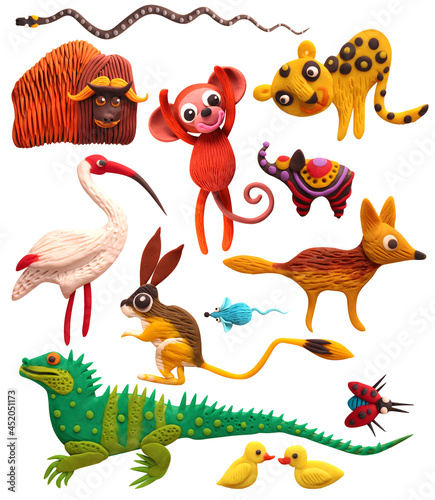 set of funny animals  plasticine  volumetric