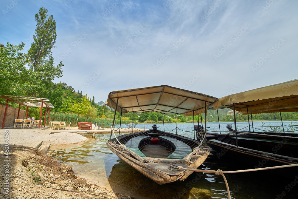 Empty boat on Bacinskie jezera in Croatia