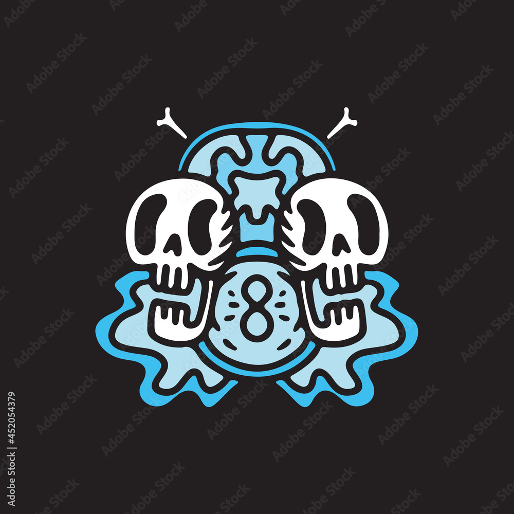 Skulls and infinity symbol illustration. Vector graphics for t-shirt prints and other uses.