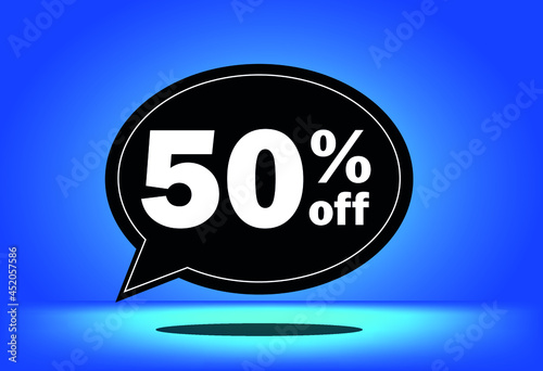 50  off - black and blue floating balloon - with blue background - banner for discount and reduction promotional offers