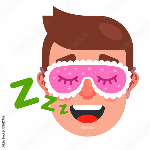 man sleeps with sleep mask. snoring man. flat vector illustration.