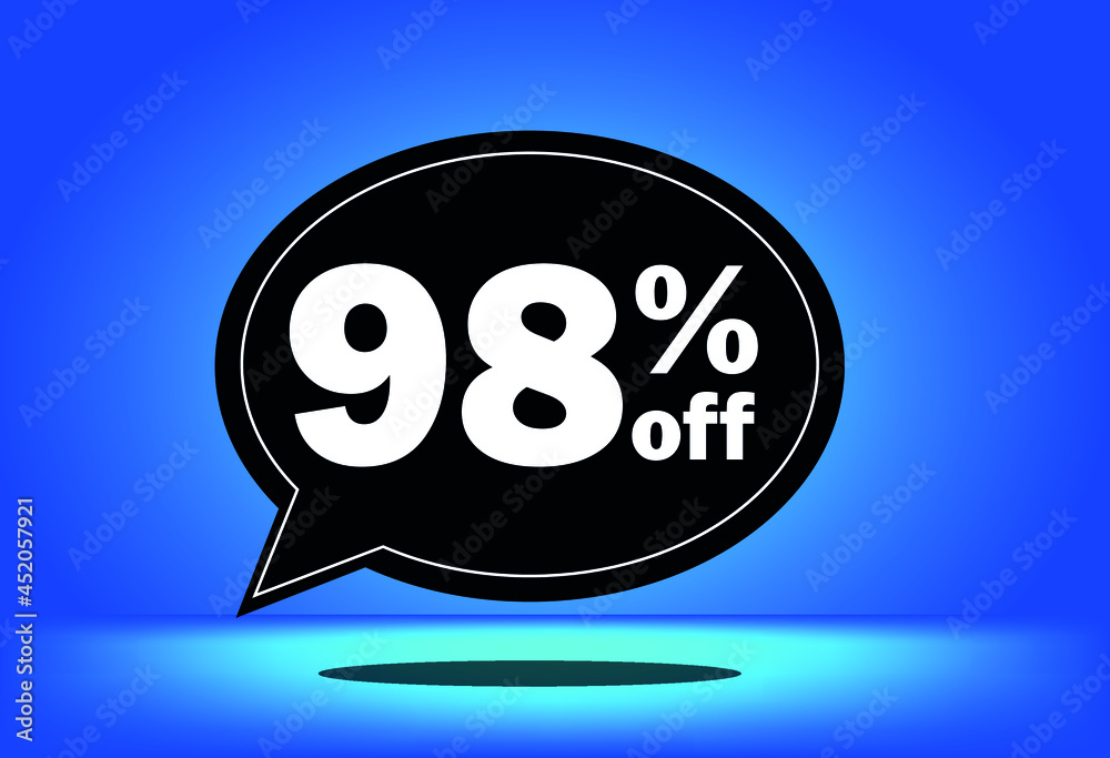 98% off - black and blue floating balloon - with blue background - banner for discount and reduction promotional offers 98% off - black and blue floating balloon - with blue background - banner for discount and reduction promotional offers