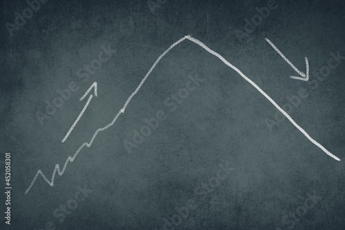 Presentation in a curve on a blackboard, drawing with chalk, inflation, increasing and falling curve