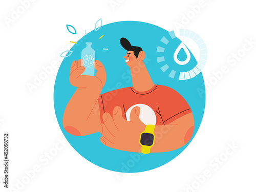 Runner - hydration, a young man with a bottle of isotonic drink