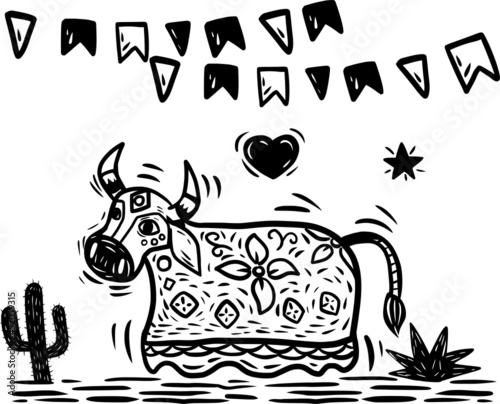 Festa tradicional brasileira. Boi bumbá no estilo xilogravura e literatura de cordel.