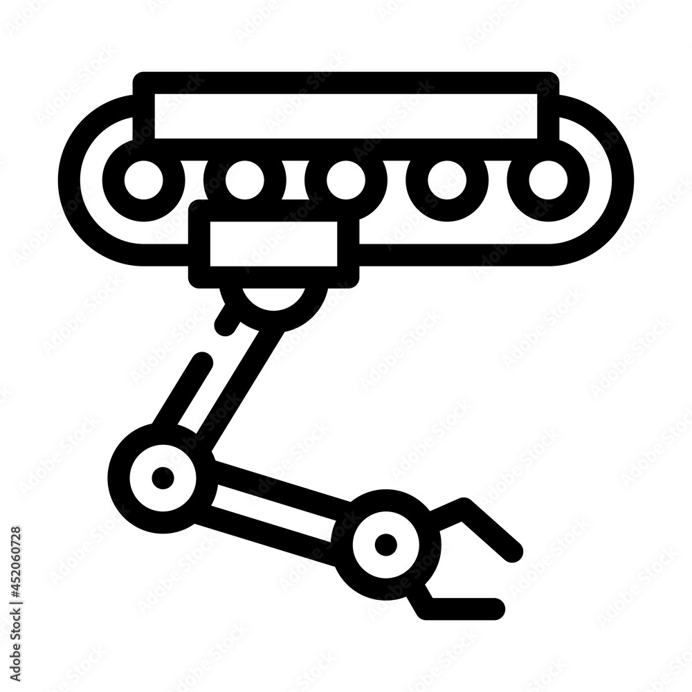 robotic hand on rail line icon vector. robotic hand on rail sign. isolated contour symbol black illustration