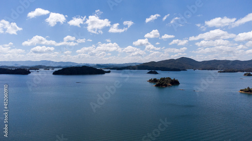 Panoramic dam of the Peñol - Guatape in the department of Antioquia Colombia, day of blue and sunny nines