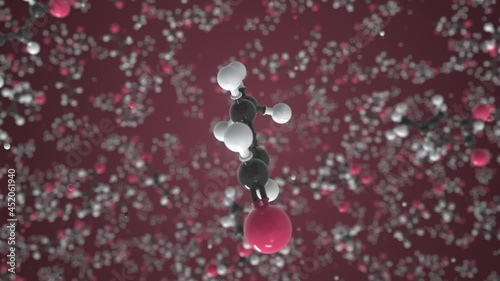 Crotonaldehyde molecule, conceptual molecular model. Chemical looping 3d animation photo