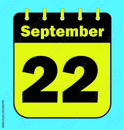September 22 yellow and black - Calendar Icon - Vector Illustration