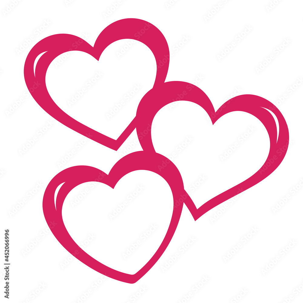 Vector collection of overlapping heart shaped lines. on a white background