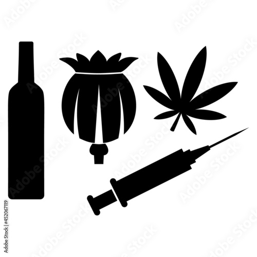 Addiction drugs icon with flat style. Isolated vector addiction drugs icon image on a white background.