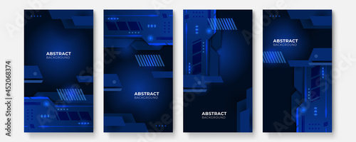 Dark blue tech background. Abstract hi-tech digital technology geometric hexagon pattern shapes on blue background. You can use for medicine or science design. Vector illustration