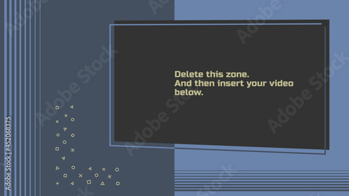 Video overlay, option 1.1. Editable vector illustration. Template with a transparent screen for inserting video. 16:9 aspect ratio.