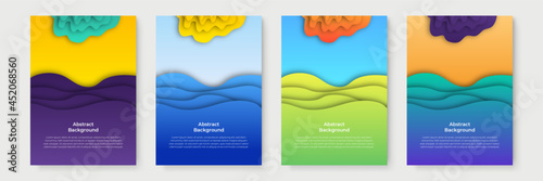 Vertical banners set with 3D abstract background and paper cut shapes. Vector design layout for business presentations, flyers, posters and invitations. Colorful carving art