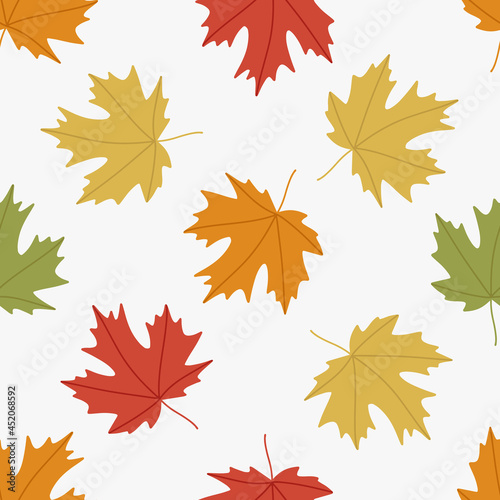 Seamless pattern of colorful maple autumn leaves. Vector illustration