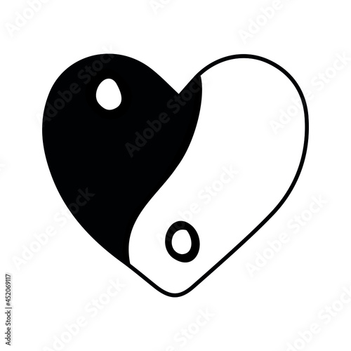 Vector hand drawn doodle sketch Yin Yang heart symbol isolated on white background