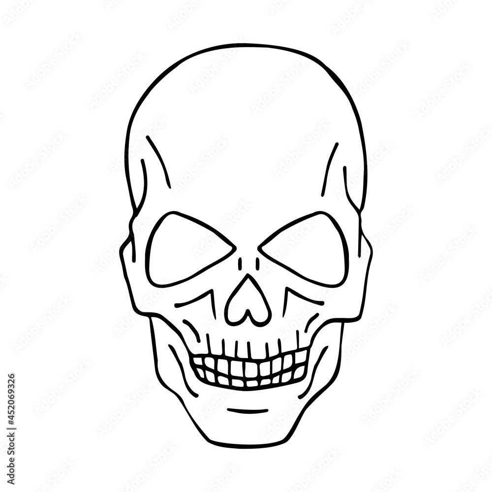Vector hand drawn doodle sketch human skull isolated on white background