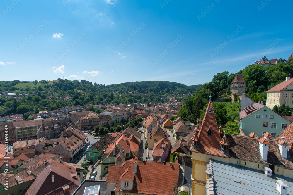 Sighisoara, Mures County, Transylvania, Romania: Panoramic landscape of the old town.
