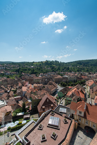 Sighisoara, Mures County, Transylvania, Romania: Panoramic landscape of the old town.
