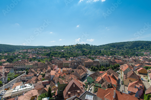 Sighisoara, Mures County, Transylvania, Romania: Panoramic landscape of the old town.
