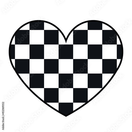 Vector flat heart with chess checkered texture isolated on white background