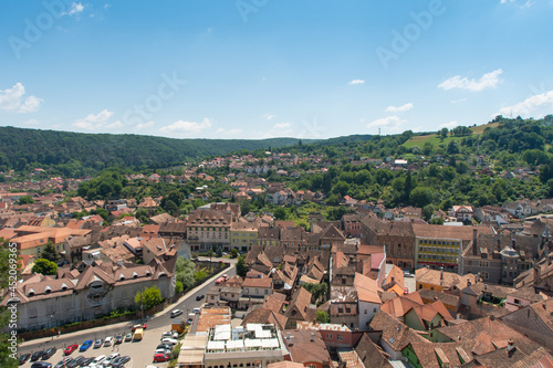 Sighisoara, Mures County, Transylvania, Romania: Panoramic landscape of the old town.
