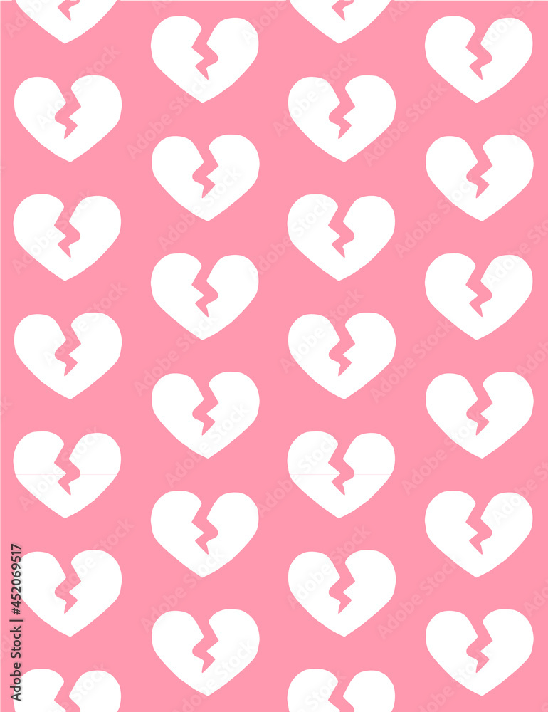 Vector seamless pattern of hand drawn doodle sketch broken heart isolated on pink background