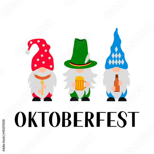 Cute Oktoberfest gnomes. Traditional German beer festival. Vector template for banner, poster, flyer, greeting card, t-shirt, etc