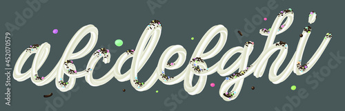 Sweet cream alphabet set. Letters isolated on white background. Hand lettering set. Dessert design element. Vector font for packaging design.