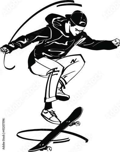 the vector sketch of the player on a skateboard