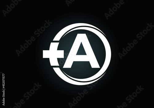 Initial A monogram alphabet in a circle with cross plus. Medical logo. Logo for pharmacy, clinic, medical or healthcare business, and company identity
