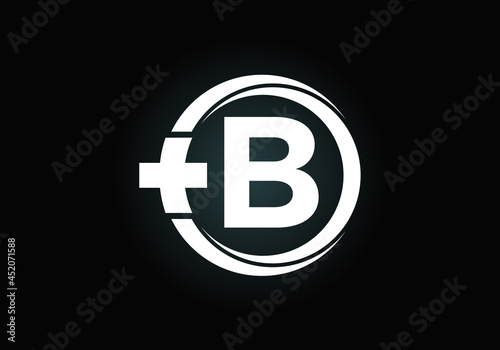 Initial B monogram alphabet in a circle with cross plus. Medical logo. Logo for pharmacy, clinic, medical or healthcare business, and company identity