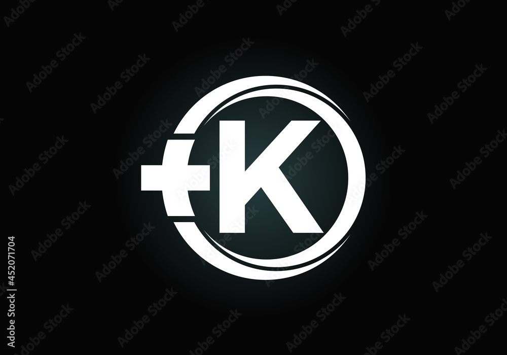Initial K monogram alphabet in a circle with cross plus. Medical logo. Logo for pharmacy, clinic, medical or healthcare business, and company identity Initial K monogram alphabet in a circle with cross plus. Medical logo. Logo for pharmacy, clinic, medical or healthcare business, and company identity