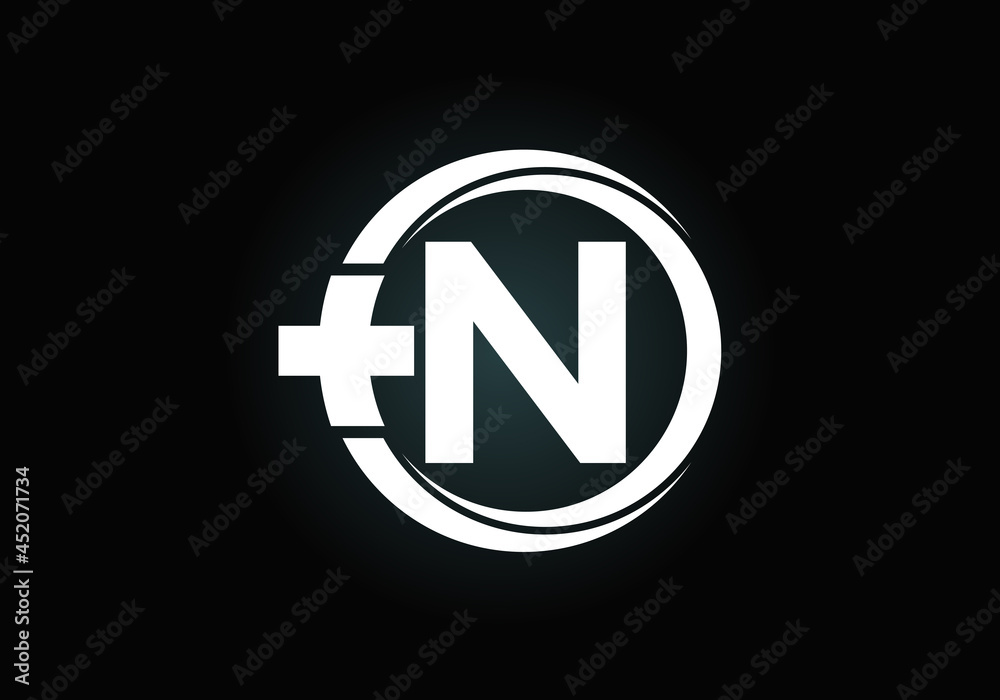 Initial N monogram alphabet in a circle with cross plus. Medical logo. Logo for pharmacy, clinic, medical or healthcare business, and company identity Initial N monogram alphabet in a circle with cross plus. Medical logo. Logo for pharmacy, clinic, medical or healthcare business, and company identity