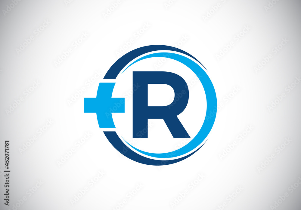 Initial R monogram alphabet in a circle with cross plus. Medical logo. Logo for pharmacy, clinic, medical or healthcare business, and company identity Initial R monogram alphabet in a circle with cross plus. Medical logo. Logo for pharmacy, clinic, medical or healthcare business, and company identity