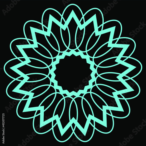 abstract pattern of turquoise green flower. isolating black background.  floral art