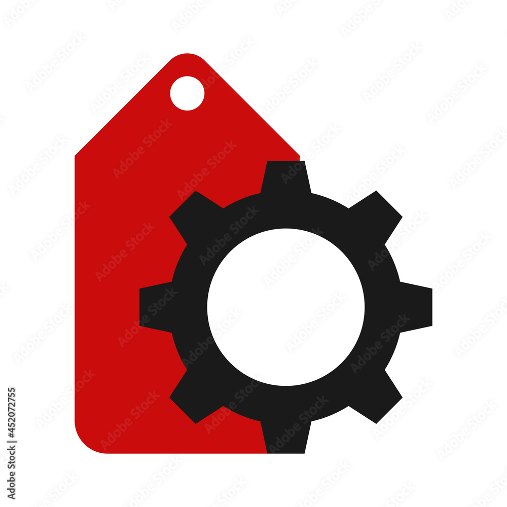 Illustration Vector Graphic of Gear Price Tag Logo. Perfect to use for Technology Company