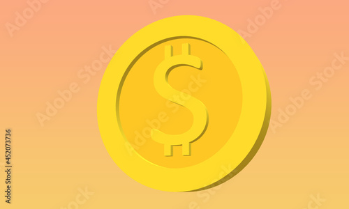 One large gold coin with a dollar sign on a gradient background. 3D rendering