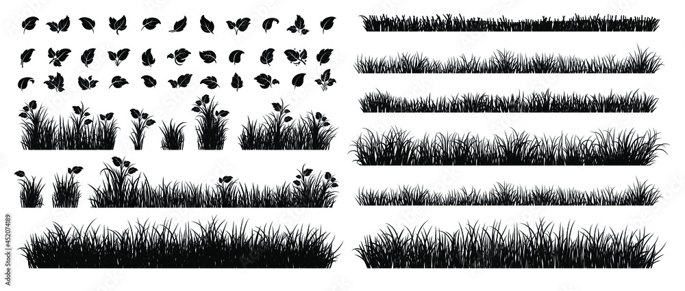 Set of Grass Isolated on White Background.  - obrazy, fototapety, plakaty 