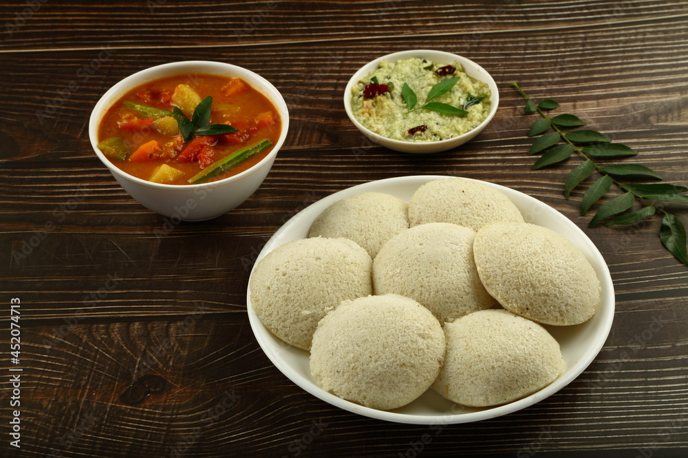 Tamilnadu foods- delicious idli, idly sambar and chutney served on a ...