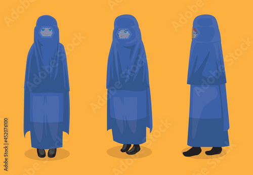 Manga Woman Muslim Burka Cartoon Vector Poses