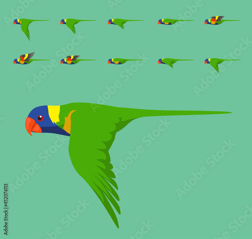Animation Rainbow Lorikeet Flying Cute Cartoon Vector Illustration