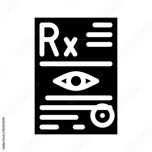 recipe ophthalmology glyph icon vector. recipe ophthalmology sign. isolated contour symbol black illustration