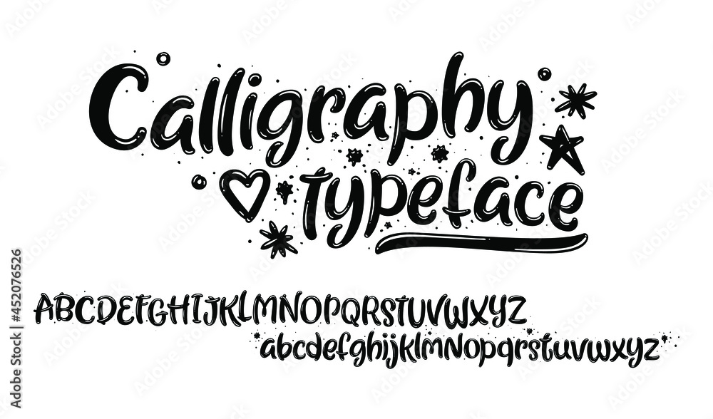 Calligraphy typeface. Vector hand drawn alphabet. Handwritten script alphabet. Hand lettering and custom typography for your designs: logo, for posters, invitations, cards, etc. Vector type.